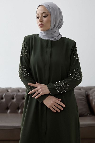 InStyle اللون الكاكي مع تفاصيل حجر اللؤلؤ