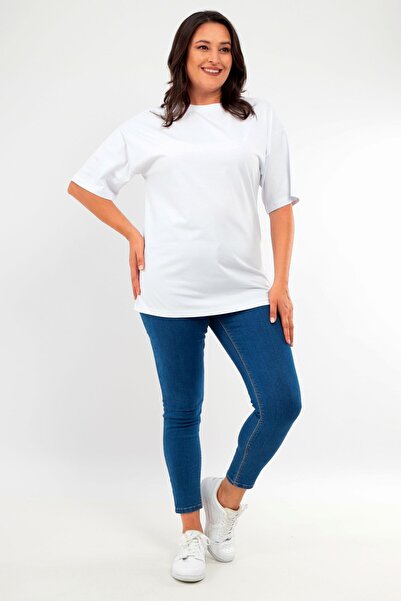 Trend42plus Μεγάλο μέγεθος Unisex Oversize Crew Neck Basic Μαύρο-Λευκό μπλουζάκι / Άνετο πακέτο 2