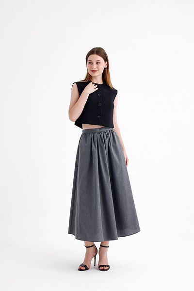 ONE8 Side Pocket Zippered Lined 100% Cotton Flared Skirt