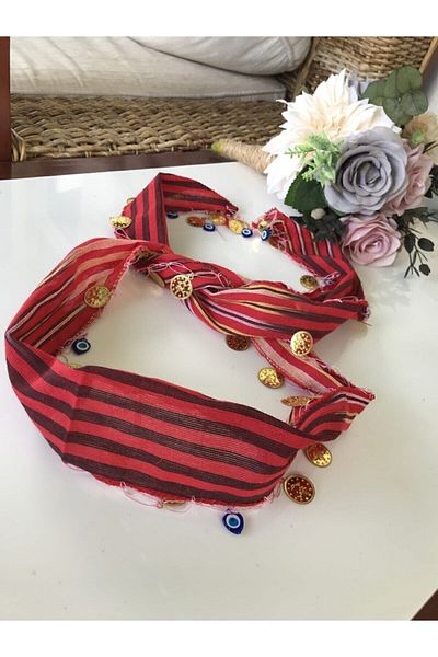 DOĞALYOL Black Sea Local Keşan Scarf Decorated with Lira and Evil Eye Beads
