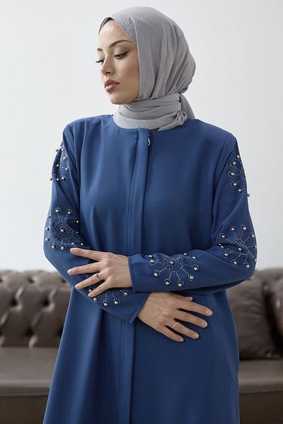InStyle Indigo Ferace με μαργαριταρένια μανίκια και πέτρινη λεπτομέρεια