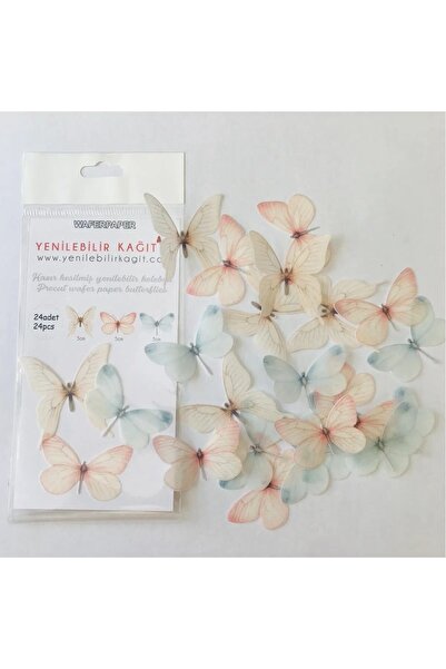 Laviyosa Hazır Kesilmiş Kelebek Resimli Yenilebilir Kağıt Pasta Ve Kurabiye Ü...