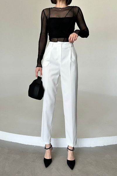 Maude High Waist Officer Cut White Palazzo Women's Trousers
