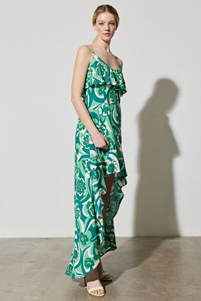 WRANGLER Regular Fit Normal Kesim Askılı Desenli Fırfırlı Elbise