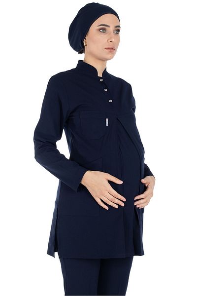 Alsancak Üniforma Hijab de maternitate din Lycra bleumarin - Set de tricou pentru asistentă din țesătură subțire