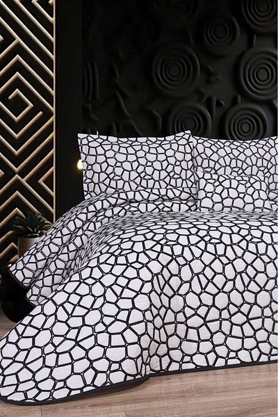 Çeyiz Diyarı Stone Bedspread 4 Pieces - 240x260 White Navy Blue