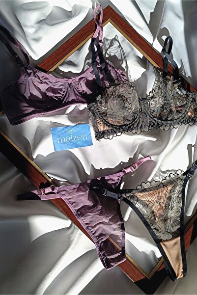 MAİZEN Kadın Balenli Toparlayıcı Dolgusuz 2'li Dantelli Sütyen Takımı