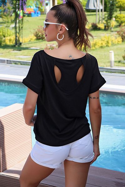 citystyle Gâtul barcă negru cu mânecă scurtă S