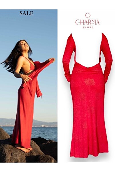 Charma Shore DERİN SIRT DEKOLTELİ KIRMIZI TRİKO YAZLIK ELBİSE