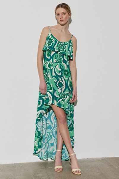 WRANGLER Regular Fit Normal Kesim Askılı Desenli Fırfırlı Elbise