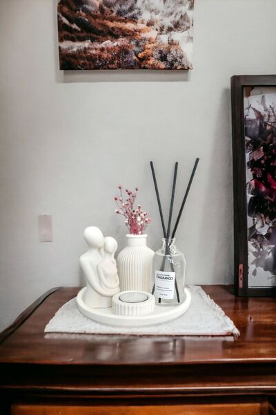 ALLEZA HOME Dekoratif Nordik Kuru Çiçek Vazosu Sarılan Sevgili Biblo Fresh Soft Oda Kokusu Set