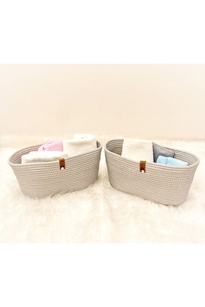 Antioch Art And Design Gray Wicker Double Basket Organizer - Bathroom, Makeup, Socks and Towel Organizer
