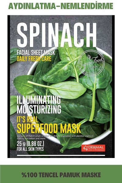 Dermal 25 Gr Superfood Spinach Mask - Brightening and Moisturizing, for All Skin Types