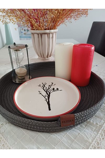 Patiska Tasarım Anthracite Jute Rope Wicker Candle Holder Decorative Presentation Tray