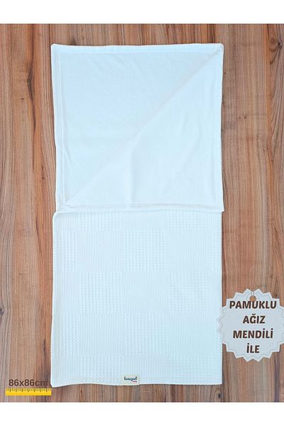 Tomuycuk Double Sided Ecru Baby Blanket - 100% Cotton, Natural Organic, 86x86cm Sleeping Blanket