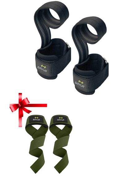 SAVUR Big Grip Pro Lifting Straps - with Weight Strap Gift
