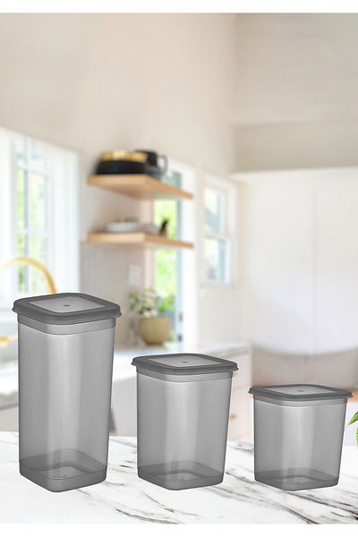 HOMİNG Anthracite Set of 3 Homing - Multi-Purpose Organizer Storage Boxes with Lid