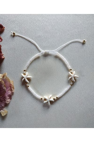 Fata Morgana Accessory Cream Star Beaded Adjustable Rope Anklet