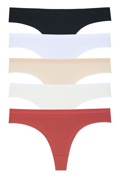 Miss Blue Moon Corded Cotton Thong - Non-marking Elastic 5 Pack 1450