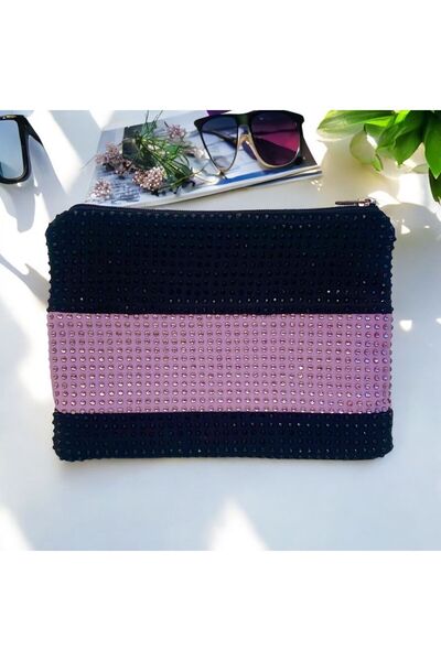 Leila Home and Living Siyah Lila taşlı gece abiye clutch portföy el çantası