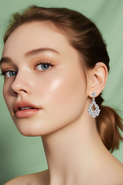 Glaren Drop Shaped Dangle White Stone Silver Color Evening Dress Women's Earrings