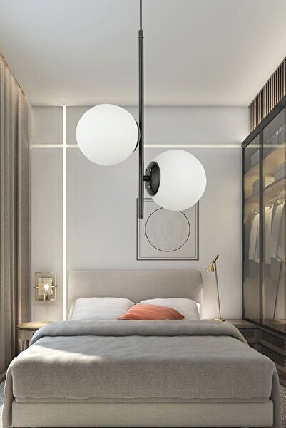 NZL Lighting Double Punch 2'li Siyah Sarkıt Beyaz Camlı Oturma Odası , Salon ...