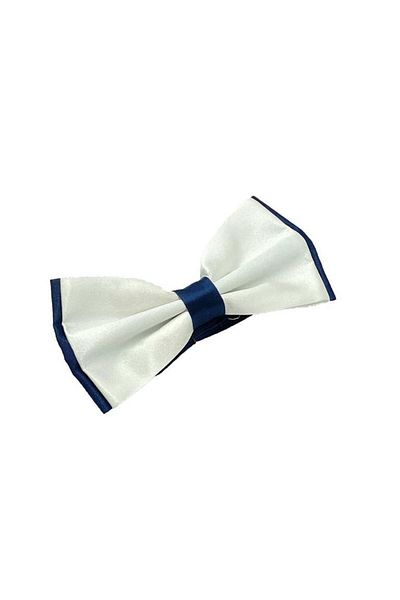 Brianze Satin Bow Tie - White Navy Blue
