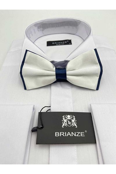 Brianze Satin Bow Tie - White Navy Blue