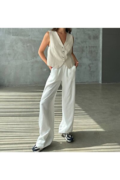 POİSE Longitudinal Striped Buttoned Loose Polyviscon Vest