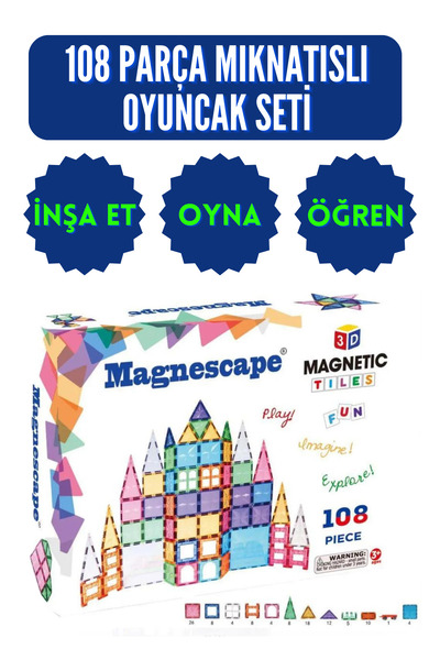 Magnespace Magnetic Tiles 3D Magnetic Structure Toy Set 108 Pieces