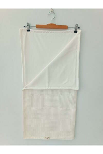 Tomuycuk Double Sided Ecru Baby Blanket - 100% Cotton, Natural Organic, 86x86cm Sleeping Blanket