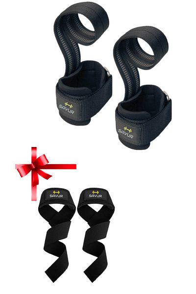 SAVUR Big Grip Pro Lifting Straps - with Weight Strap Gift