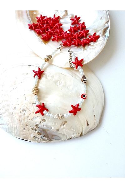 By Song Aksesuar Pearl Anklet with Sea Star and Shell