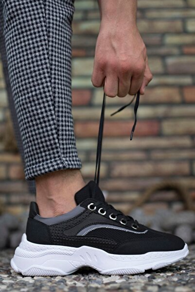 Riccon Ασπρόμαυρα ανδρικά αθλητικά παπούτσια από δίχτυ0012157A