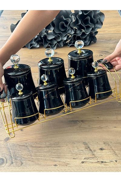 Meri Ev Gereçleri 7 Piece BlackMarbleStand Spice Set