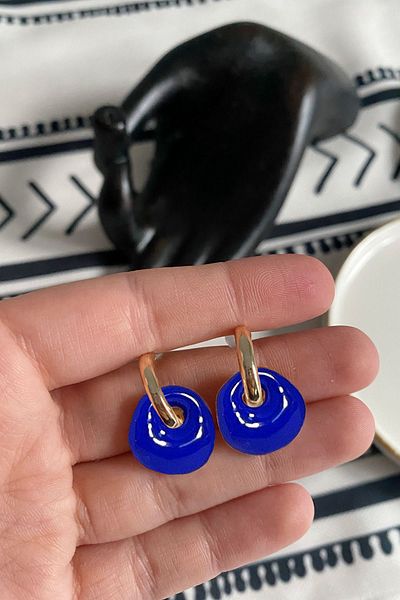 Glaren Navy Blue Enameled Two Piece Design Women's Earrings