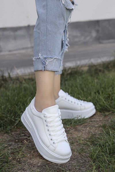 Grafen Kids Pantofi de mers sport zilnic cu șireturi, albi, cu talpă înaltă