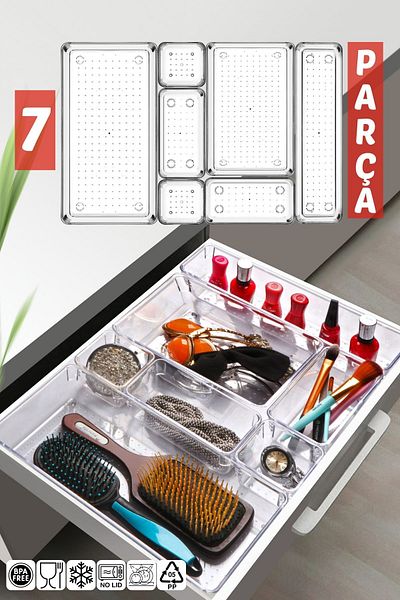 Nandy Home 7 Piece Drawer Punto Drawer Organizer Transparent