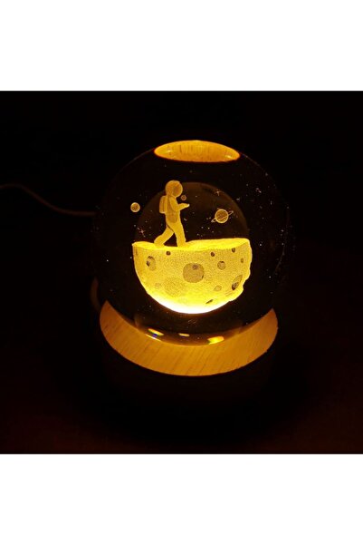 Tahtakale Dünyası Astronot tasarımlı ışıklı cam küre usb li ahşap altlıklı ge...