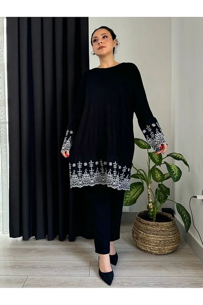 ViolettaXL Women's Plus Size Sleeve Skirt Fisto Detail Flexible Viscos Tunic