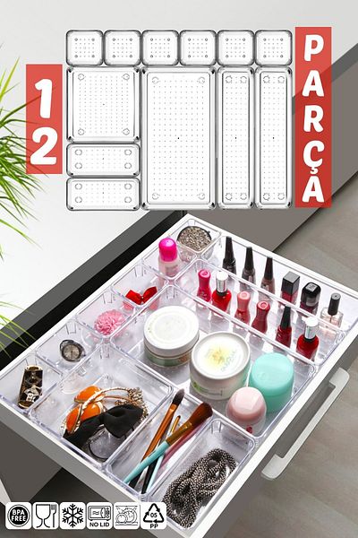 Nandy Home 12 Τεμάχια Εσωτερικό Συρτάρι Punto Συρταριέρα Organizer ΔΙΑΦΑΝΗ