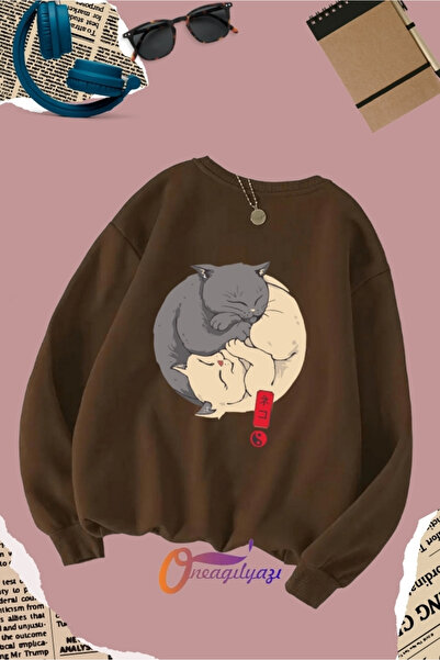 oneagılyazı سويت شيرت بنمط قطة يين يانغ