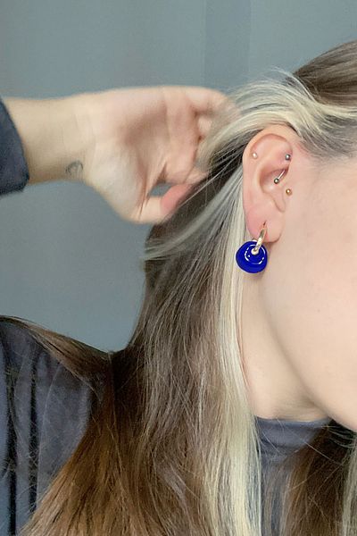 Glaren Navy Blue Enameled Two Piece Design Women's Earrings