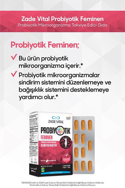 Zade Vital Probiotic Feminine Food - 30 Capsules Supplement