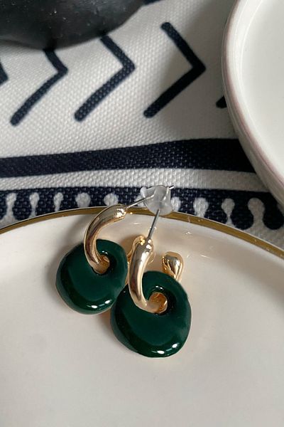 Glaren Green Enameled Two Piece Design Women's Earrings