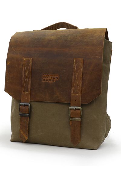 Old Cotton 7000S Patroit Γνήσιο Δέρμα Αδιάβροχο Καμήλα Κερωμένο Καμβά Σχολική Ταξίδι 15.6 Τσάντα Laptop