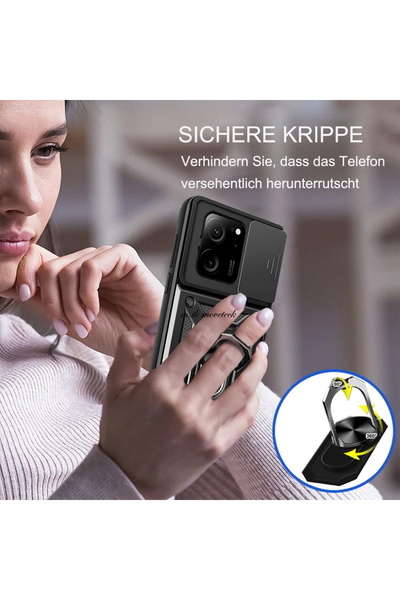 m.tk moveteck Xiaomi Mi 13T Pro Uyumlu Kılıf Kamera Korumalı Yüzüklü Standlı Armor Military Zırh Tank Kapak