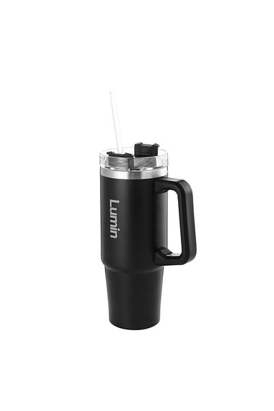 Lumin Flask Lumin Quencher Tumbler 0.89 Liter Vacuum Insulated Thermos Cup with Lid and Straw Black Edition
