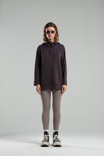 BENMANAJ Anthracite Hooded Soft Textured Women's Sweatshirt