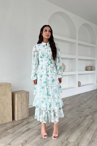Seda Yalçın Atelier Πράσινο φόρεμα με ρίγες Valon με λεπτομέρειες